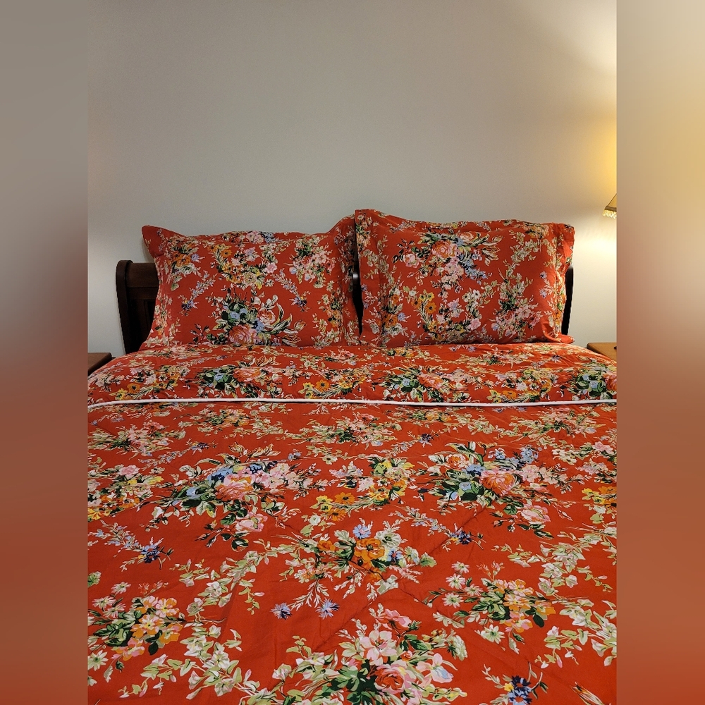 RALPH LAUREN Belle Harbor Red Floral Cotton Comforter Full/Queen & 2 Pillow Case - Picture 2 of 11